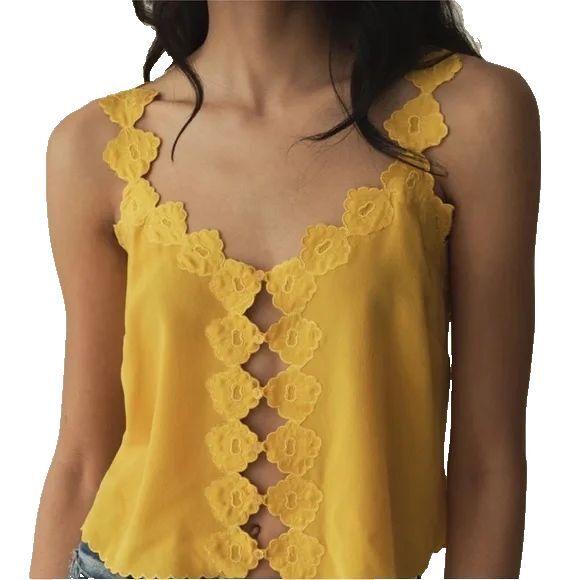 Doen Tops - Doen Women’s Flores Silk Cami Top size M NWT Yellow Romantic Boho Retro